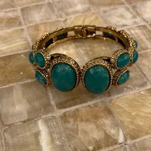 Elegant Gold and Green Hinged Bracelet